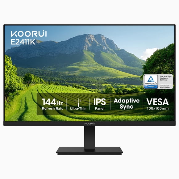 KOORUI 24 Inch 144Hz IPS Computer Monitor Full HD 1920 x 1080p Ultra-Slim Display with HDMI VGA, Adaptive Sync, 99% SRGB, VESA 100x100mm, Eye Care, T