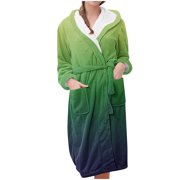 Women Pajamas Gradient Bathrobes Womens Plush Hooded Loungewear Flannel Pajama Robe with Pockets Sleepwear Nightgown Warm Nightwear S-15 Green M