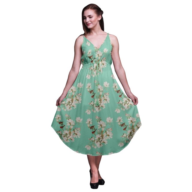 Bimba Robe Midi de Plage à Imprimé Floral pour Femmes, à Bretelles, pour l'Été, Resort, Très Grande Taille