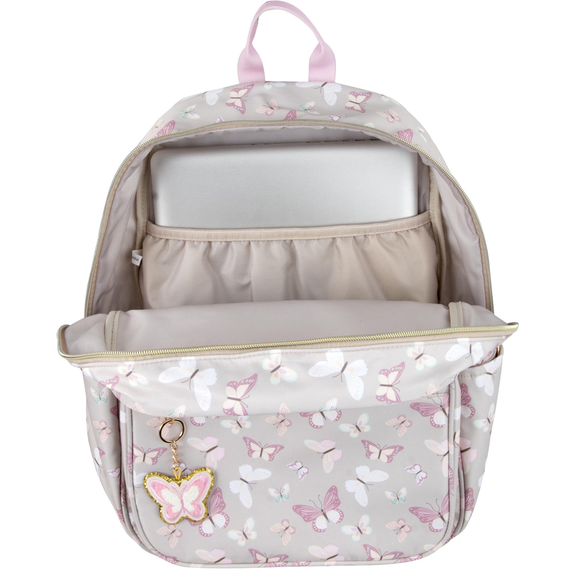 Sac à dos Madison & Dakota beige papillon, 17 pouces
