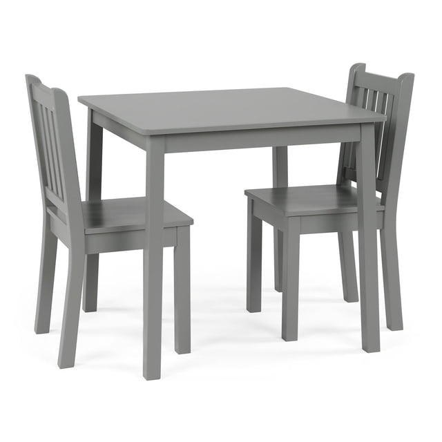 Humble Crew Ensemble Table et Chaises pour Enfants (2 Chaises Incluses), Gris, une Table Carrée en Bois Robuste Mesurant 24 par 24 Pouces et 23 Pouces de Hauteur, avec Deux Chaises en Bois Gris Assorties avec Dos à Lattes et Hauteur de Siège de 13 Pouces, Idéale pour les Enfants de 6 à 10 Ans pour les Devoirs, les Bricolages et le Jeu.