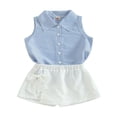 thumbnail image 1 of 2PCS Toddler Girls Summer Outfits  Sleeveless Button Down Striped Shirt + Bow Shorts Set, 1 of 7