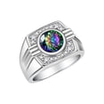 thumbnail image 3 of RYLOS Mens Rings 14K White Gold Designer Round Gemstone &  Sparkling Diamond Ring Alexandrite June Birthstone Rings For Men, Men's Rings, Gold Rings Sizes 8 - 13, 3 of 7