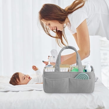 Baby Diaper Caddy Organizer Portable Corduroy Nursery Storage Basket with Handle for Newborn Essentials and Baby Shower Gift