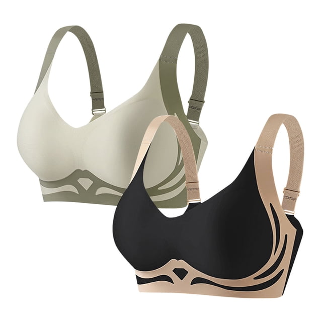 Yuyuzo 2PC Bras for Women Wireless Supportive Seamless Push-Up Bra Color Block Soft Everyday Bras