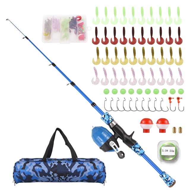Spinning Rod,Rod And Reel Combo With Lures Lines Combo Kit With Kids Pole 59''/47.2'' Pole Portable Qisuo Pole Portable With Combo 59''/47.2'' Pole Huiop