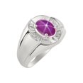 thumbnail image 4 of RYLOS Sterling Silver Ring 8X6MM Oval Gemstone & Diamond Unisex Rings Star Ruby July Birthstone Ring Size 9, 4 of 7
