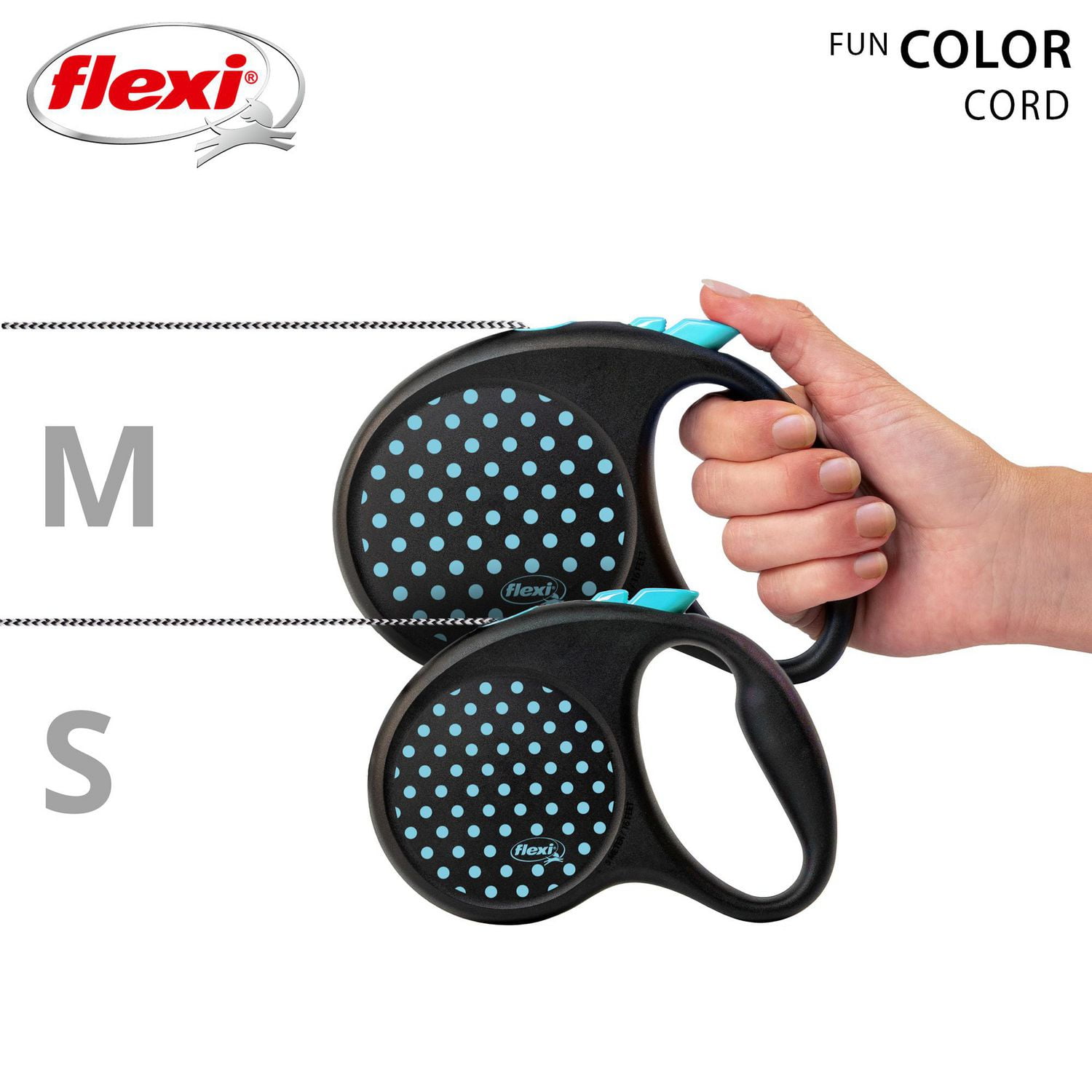Flexi FUN Dots Small Retractable Dog Leash, Blue, 5m/16ft