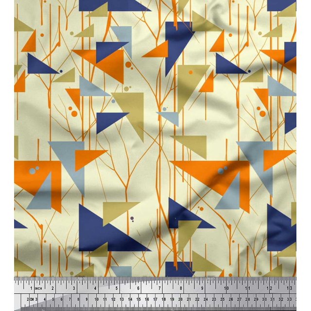 Soimoi Velvet Fabric Dot,Branches & Triangle Geometric Print Fabric by The Yard 58 Inch Wide