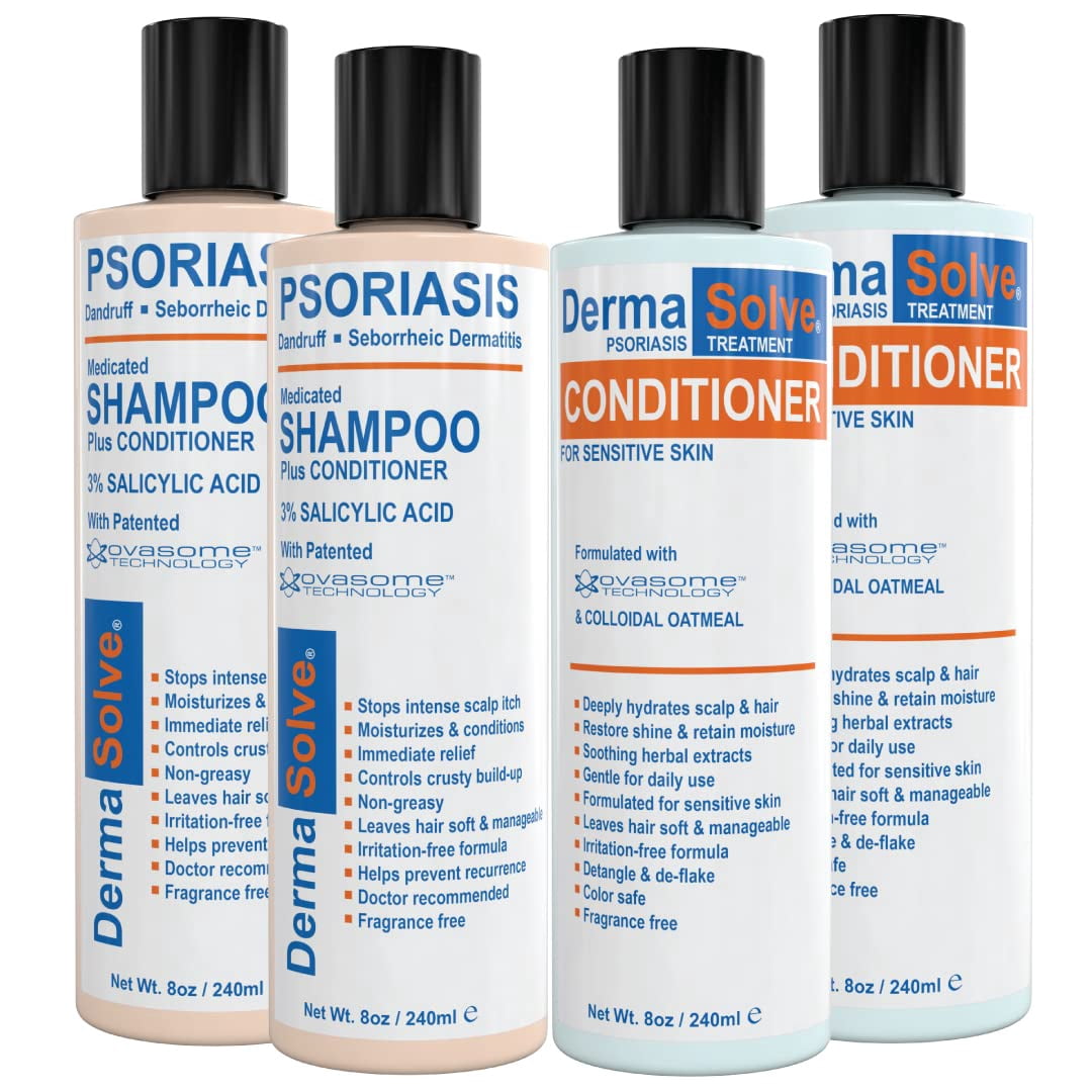 Scalp Psoriasis & Dandruff Shampoo and Conditioner by DermaSolve | Seborrheic Dermatitis Shampoo & Conditioner - Naturally Heals Itchy Flakey Inflamed Skin and Provides Soothing Moisturizing Relief