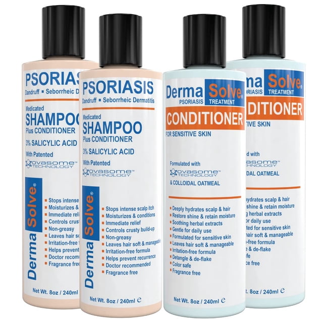 Scalp Psoriasis & Dandruff Shampoo and Conditioner by DermaSolve | Seborrheic Dermatitis Shampoo & Conditioner - Naturally Heals Itchy Flakey Inflamed Skin and Provides Soothing Moisturizing Relief