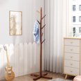 thumbnail image 1 of Lksixu Wooden Coat Rack, Free Standing Coat Tree with 6 Hooks and 3 Adjustable Heights, Sturdy Stable Coat Hanger Heavy Duty Coat Rack Stand, Easy Assembly for Entryway, Hallway, Bedroom, Office, 1 of 1