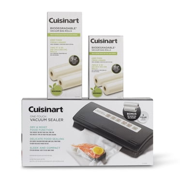 Cuisinart One‑Touch Vacuum Sealer with 4 Bonus Biodegradable Rolls, for Food Storage and Meal Prep