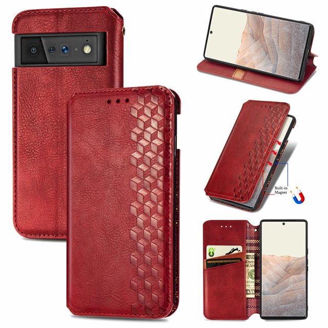 Étui pour Google Pixel 6 Pro à Rabat Portefeuille à Rabat Magnétique Protecteur - Rouge