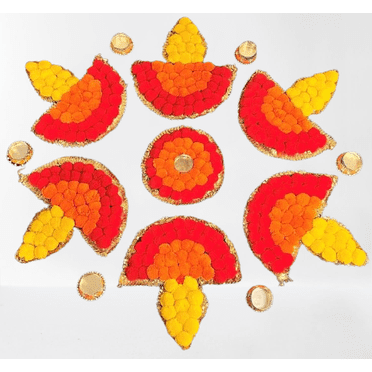 13 Pcs Diya Shaped Pom Pom Rangoli Set for Diwali and Indian Festivities