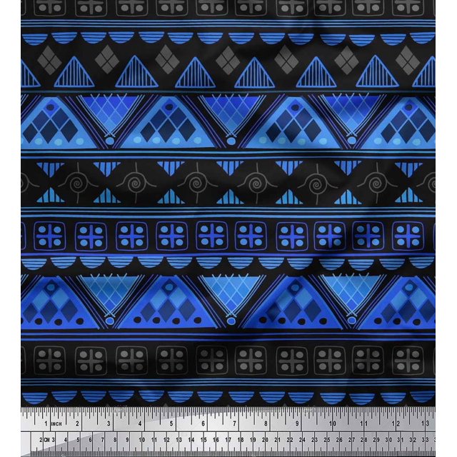 Soimoi Silk Fabric Aztec Geometric Print Fabric by Yard 42 Inch Wide
