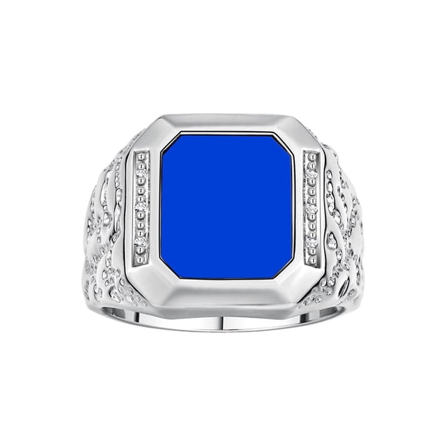 RYLOS Men's Rings 14K White Gold Ring With Diamonds and Blue Quartz Set in Designer Nugget Style Rings For Men Size 10