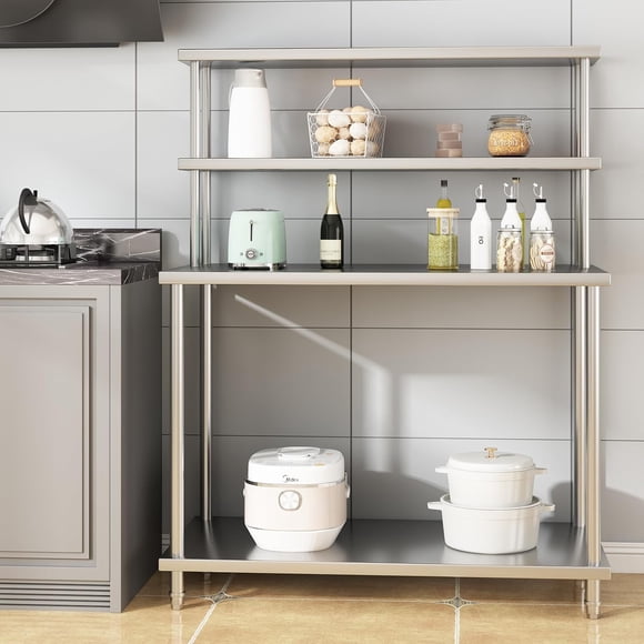 48 x 24 Stainless Steel Prep Table - Double Shelf Utility Workstation with Undershelf for Kitchen Restaurant and Home Food Prep
