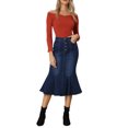 thumbnail image 2 of Unique Bargains Jupe Midi en Denim Délavée à Queue de Poisson pour Femme, Bleu Foncé, L, 2 of 6