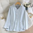thumbnail image 2 of MeetoTime Womens Pajama Top Fall Winter Striped V-neck Button Long Sleeved Bottoming Shirt Home Clothes, 2 of 4