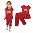 thumbnail image 5 of Chemises pour Filles, Ensemble Deux Pièces Été Col Rond Petit Imprimé Manches Courtes Manches Volantes Taille Élastique Pantalon Court, 5 of 5