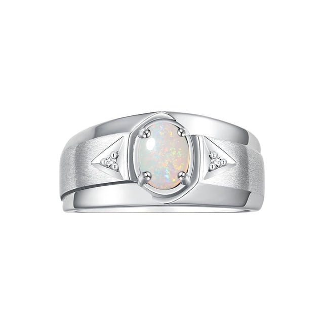 RYLOS Men's Rings Sterling Silver Classic 7X5MM Oval Gemstone & Diamond Ring Opal October Birthstone Rings For Men, Men's Rings, Silver Rings, Size 10