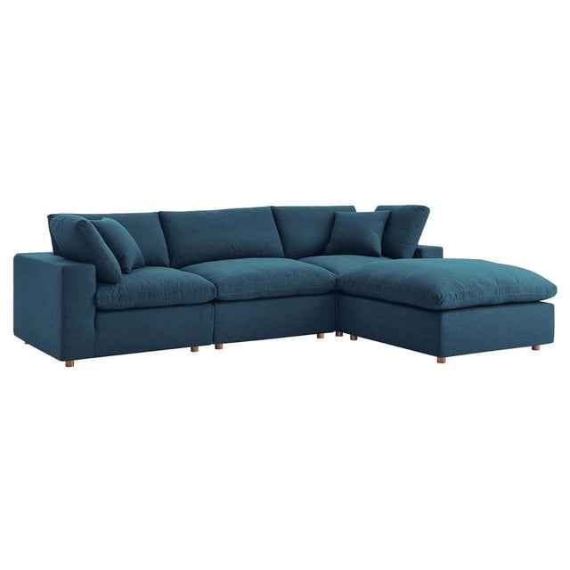 Modway Commix 4 Piece Down Filled Overstuffed Sectional Sofa Set in Azure
