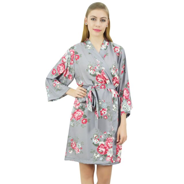 Bimba Robe de Demoiselle d'Honneur Grise à Manches 3/ Imprimée Florale pour Femme, Couvre-Maillot de Mariage-6