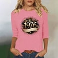 thumbnail image 1 of Uootdi Hauts pour Femmes Manches 3/4 Col Rond Imprimé Palmier Coucher de Soleil 1976 Coupe Décontractée Rétro Plage Vacances T-Shirts Cadeau, 1 of 5