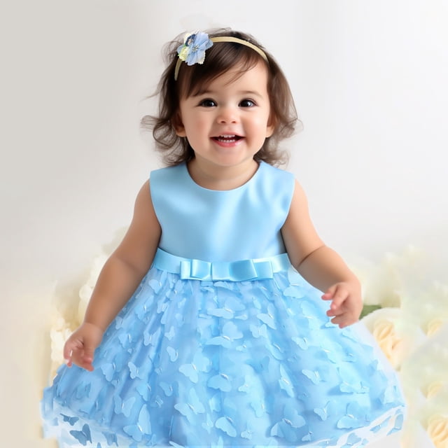 Robe Bébé Fille Robe en Tulle à Volants Robe d'Été pour Filles Robe de Fête pour Filles Vêtements Bébé Fille 0-3 Mois