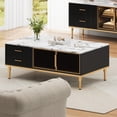 thumbnail image 4 of 45.6'' Marble Coffee Table - 4 Drawers, 2 Glass Doors, Large Storage, Adjustable Metal Legs - Small Fluted Cocktail Table with Storage for Living Room,Office, 4 of 19