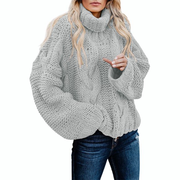 Ovingeta Women's Oversized Jumper Sweater Hollow Cable Knit Clothing High Neck Sweaters Casual Long Sleeve Clothes Trendy Fashion Tops S-XL