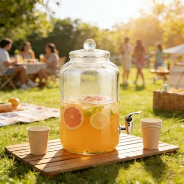 Distributeur de Boissons en Verre Transparent de 101 Oz, Pot à Jus en Verre Épaissi avec Robinet pour la Maison, la Cuisine, le Frigo, le Patio Extérieur, la Piscine, les Fêtes, le Rangement des Boissons