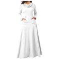 thumbnail image 1 of KIHOUT Robe Maxi Femme Couleur Unie Col Montant Manches Longues Patchwork Poches Grand Ourlet Jupe Longue, 1 of 5