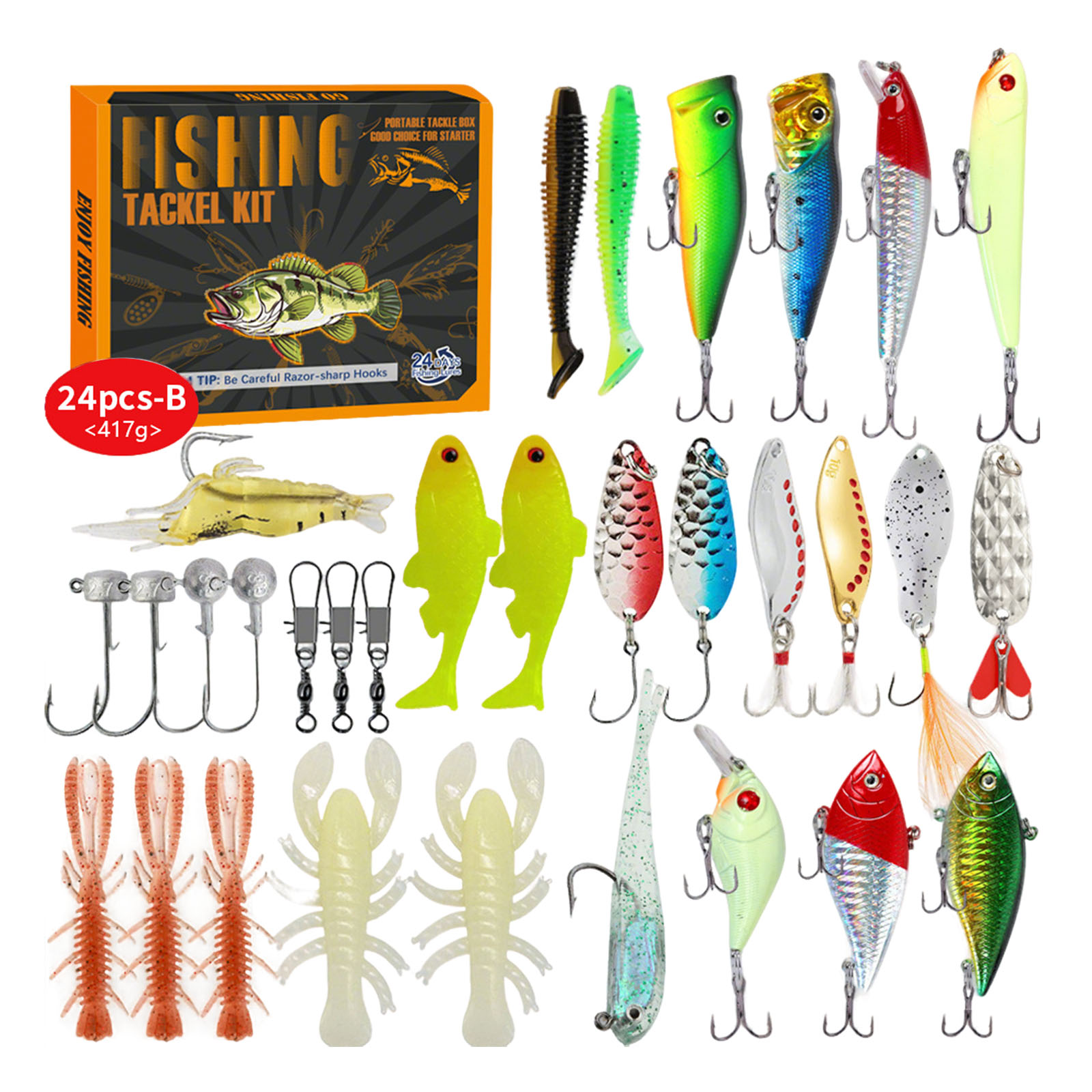 24 Piece Fishing Countdown Set Metal Blind Tackle Kit For Teens And Adults Outdoor Angling Gear