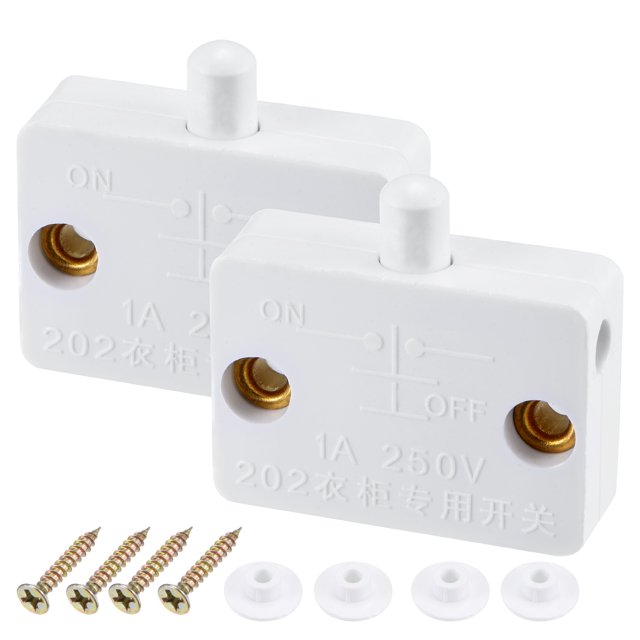 Unique Bargains 1A 250V Momentané Normal Fermer Lampe d'Armoire Interrupteur Blanc 2 Pack