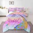thumbnail image 1 of YST Mermaid Tail Comforter Set, Rainbow Bedding Sets for Girls, Kawaii Reversible Stars Quilt Bed Set, King Size, 1 of 6