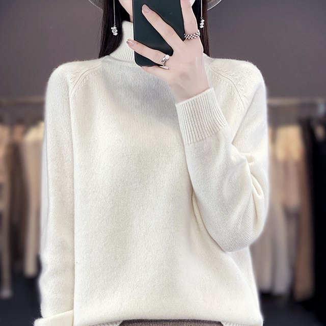 IMENGL Wool sweater turtleneck first line, White L, Size M-2XL