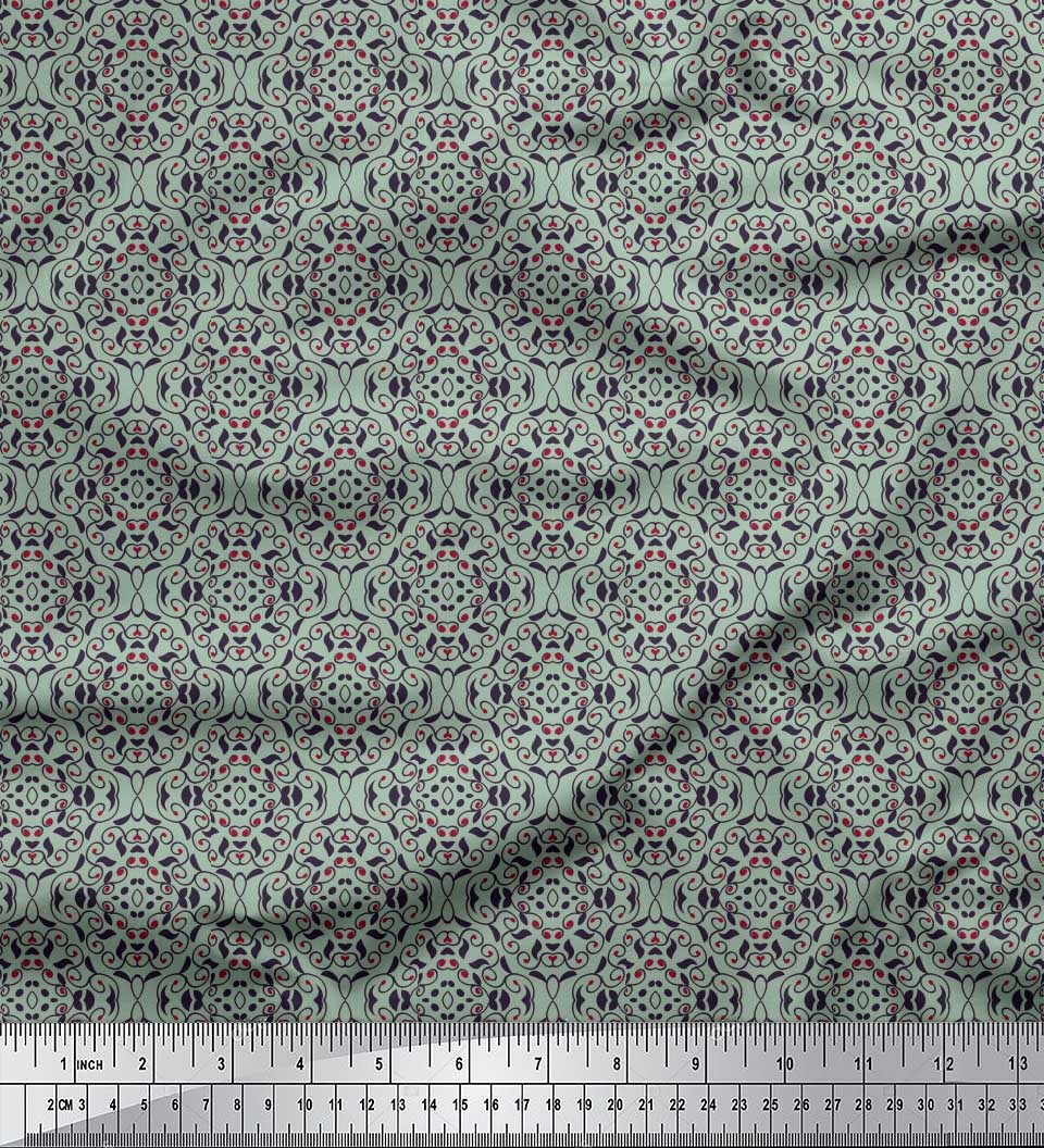 Soimoi Moss Georgette Fabric Swirl Small Print Fabric by Yard 42 Inch Wide