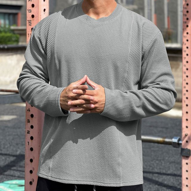 RXIRUCGD Haut/chemise à Manches Longues Respirant pour Homme, Mode Sport Décontractée Extérieur, Col Ras du Cou, Gris, Taille : 2TG