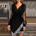 thumbnail image 2 of Fridja Women's Solid Color Sequins Long Sleeve A-Line Party Dress, 2 of 6