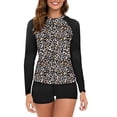 thumbnail image 4 of zanvin Women Two Piece Rash Guard Long Sleeve Swimsuits Sun Protection Swim Shirt with Boyshort Bottom,Coffee,XXL, 4 of 4