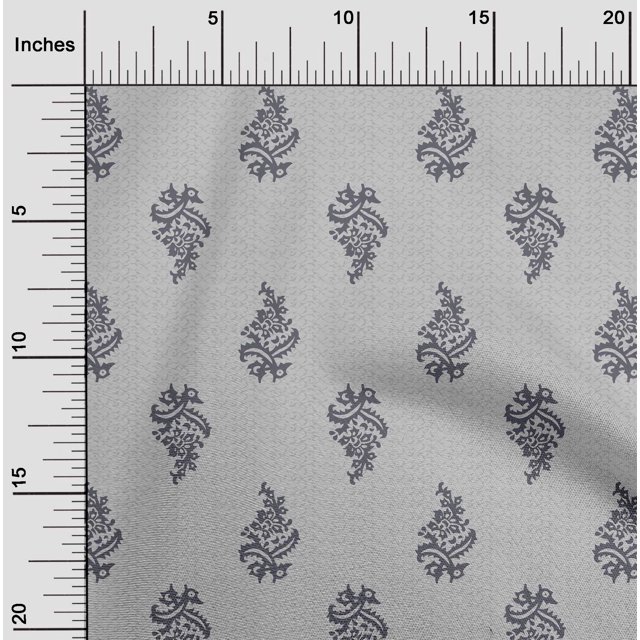 oneOone Cotton Silk Fabric Leaves & Floral Block Print Sewing Fabric BTY 42 Inch Wide