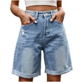 thumbnail image 1 of Women's High-Waisted Jeans Shorts Frayed Raw Hem Ripped Summer Relaxed Fit Distressed Denim Shorts with Pockets, 1 of 7