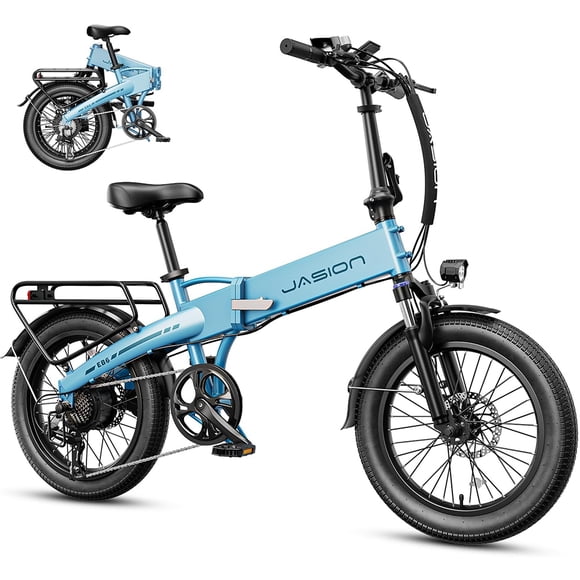 Jasion EB6 Electric Bike for Adults, 1000W Peak Motor Foldable Ebike with 374Wh Built-in Removable Battery, Aluminum 20" Fat Tire Electric Bicycle, 23MPH 7-Speed Ebike UL2849
