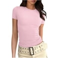 thumbnail image 1 of Timegard Ribbed Tops for Women Slim Comfy Crewneck Short Sleeve Tee Shirts Cropped Casual Going out Tops, 1 of 5