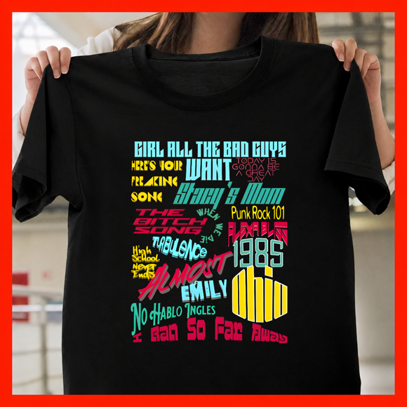 T-Shirt Unisexe de Tournée de Concert 1985 Pop Punk Liste des Pistes Double Face « Jeu de Quilles For Soup », jusqu'à la Taille 3TG.