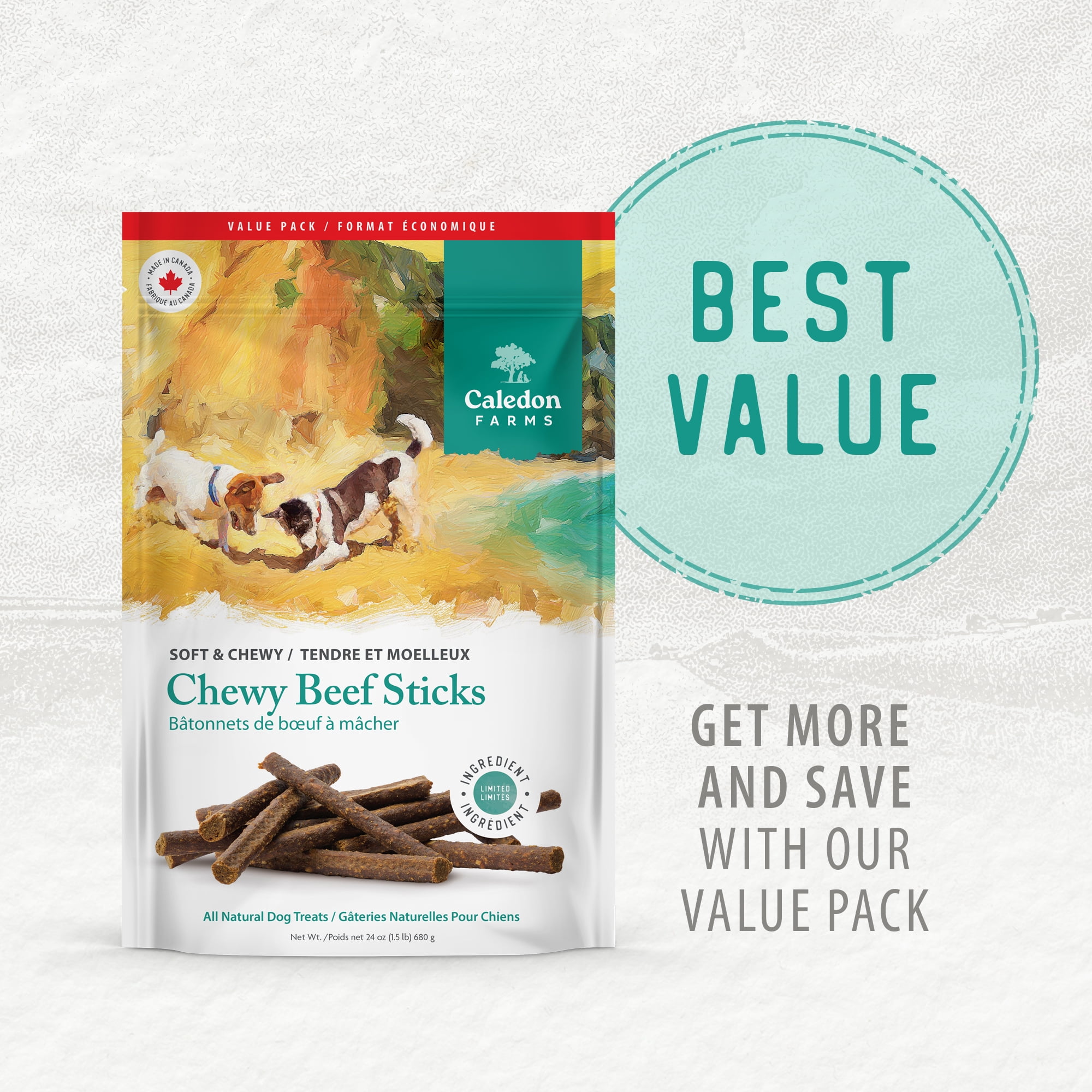 Caledon Farms Chewy Beef Sticks Baked Dog Treats 220g