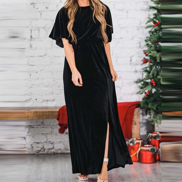 UPPADA Robe de Cocktail pour Femmes à Manches Longues Robe d'Invitée de Mariage Fente Latérale Jolie Robe Formelle Évasée Taille Haute Robe de Fête Robe de Bal Robe de Cocktail Liquidation en Liquidation