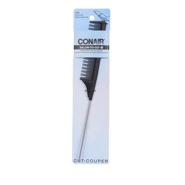 Conair Salon‑to‑go Rat Tail Comb with Metal Pick, Halftooth Pattern for Colouring & Styling, Black, 1 Pk